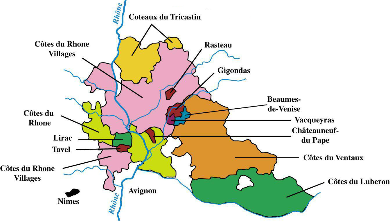 map of the Rhone Valley Wine Region