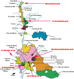 map of the Rhône Valley wine region